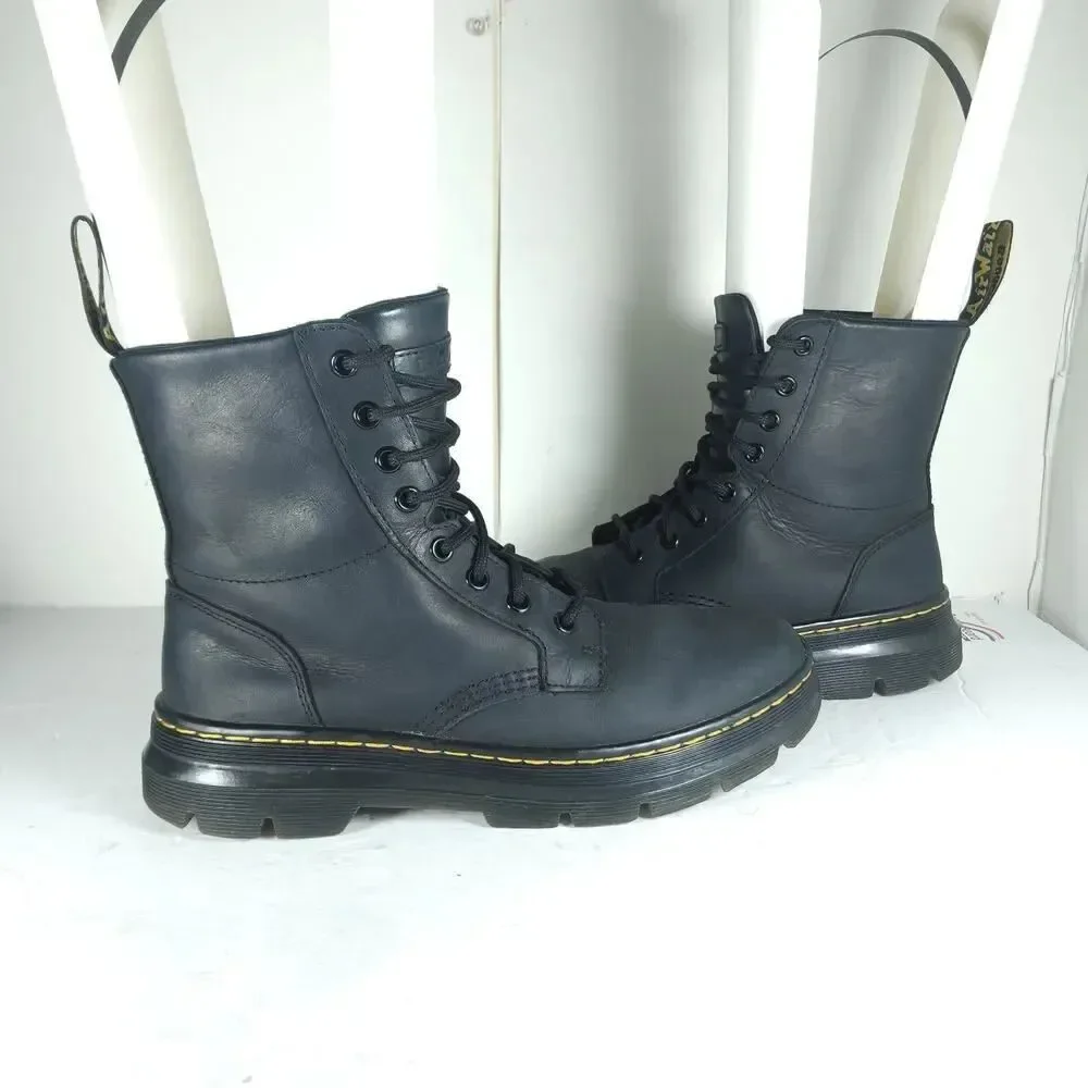 Dr. Martens Combs US M8/L9 Black Leather 8 Eyelets Lace-Up Ankle Combat Boots